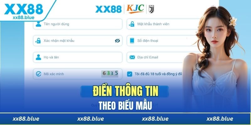 Nhập thông tin đăng ký XX88 theo hướng dẫn